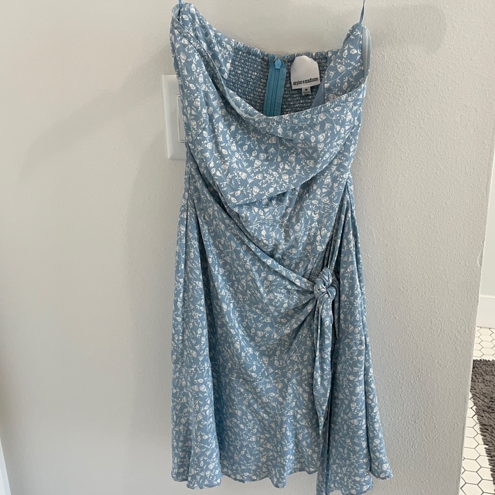 Blue Floral Strapless Dress